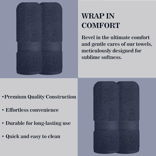 Image of Sulfar 100% Combed Cotton, Quick Drying Highly Absorbent Thick Bathroom Towels, Luxury Bath Towel Set (Pack of 2, 70 X 140 cm) - 600 GSM (Navy)