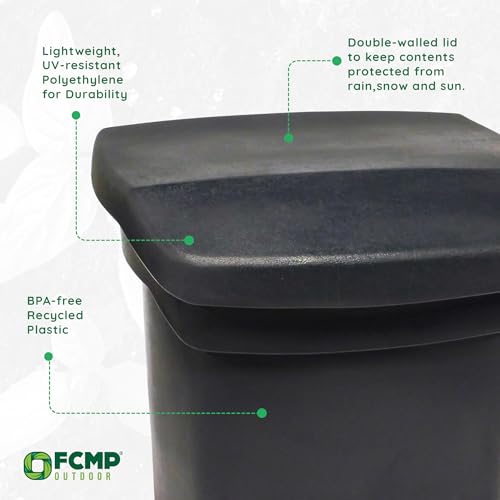 Image of FCMP Outdoor 37-Gallon Salt and Sand Storage Bin - Multipurpose Deck Box for Patio, Porch or Shed - Industrial Large Container for Outdoor Storage, Grey