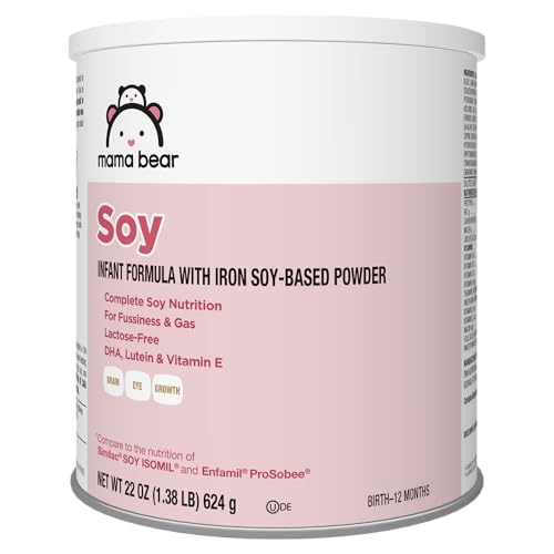 Amazon Brand - Mama Bear Soy Based Powder Infant Formula with Iron, for Fussiness & Gas, Lactose-Free, 22 ounce (Pack of 1)
