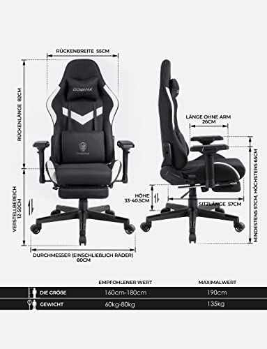 Sedia da ufficio da gaming, in tessuto, ergonomica, con funzione di massaggio, poggiatesta, cuscino lombare e poggiapiedi, bianco e nero - Sedia gaming - Immagine 2