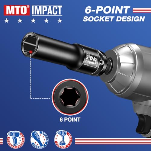 Image of MTO 1 /2 inch Drive 12mm Deep Impact Socket, 6-Point Metric Socket for Automotive Maintaince, CR-V Steel Meets ANSI Standards