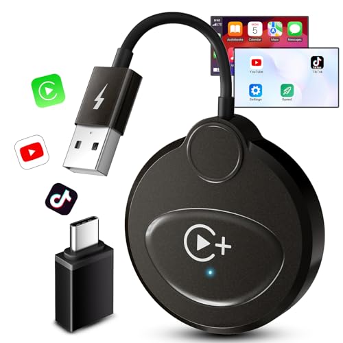 Anytrox Wireless Carplay Adapter Built in YouTube Net-Flix,Carplay Wireless for Wired Car Play to Wire-Less Support YouTube Net-Flix Tiktok Video Play,Easy Plug and Play_Golden