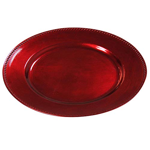 Welmatch Red Plastic Beaded Charger Plates - 12 Pcs 13 Inch Round Wedding Party Decroation Metallic Charger Plates (Red, 12) #TOP1