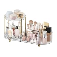 Makeup Organizer Countertop for Vanity, Rotating Perfume Tray with 5-compartment Cosmetic and Skincare Organizers, Multi-Purpose Desk Storage Makeup Brush Holder for Bathroom Bedroom Counter