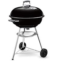 Weber Compact Kettle BBQ a carbone, sup. cottura &Oslash; 57 cm, barbecue con coperchio e caldaia smaltati in porcellana, supporto a tre gambe e ruote, sup. cottura cromata - Nero (1321004)