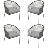 DEGAMO Gartenstuhl Ancona, Metall anthrazit anthrazit + Rope grau, mit Kissen grau, modern, Outdoor, 4 STCK.