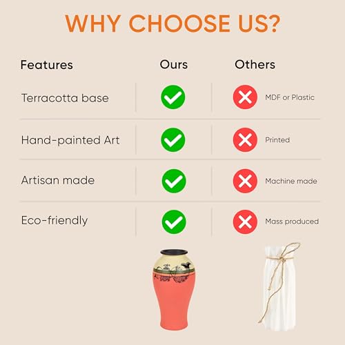 Image of Aakriti Art Creations Madhubani Art Terracotta Vase | Handmade Carrot Red Decorative Flower Vase | Traditional Folk Art Vase for Living Room Table Decor & Housewarming Gift
