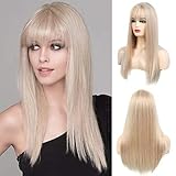 Beweig Long Straight Blonde Wigs for Women Synthetic Ash Blonde Wig With Bangs Halloween Cosplay...