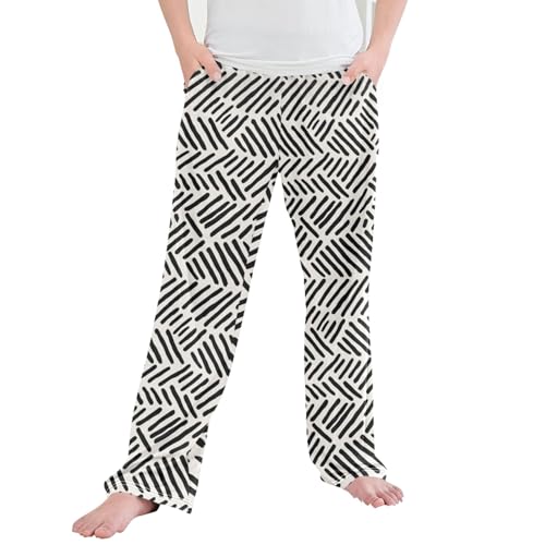 Boho Bohemian Geometric Long Pajama Pants Elastic Waist PJ Bottoms with Pockets S A110485