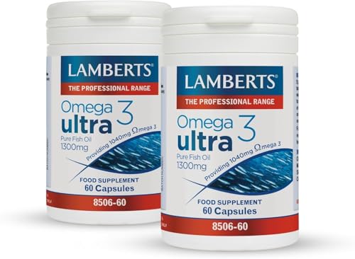 Lamberts Omega 3 Ultra - Pack Ahorro 2 x 60 Cápsulas - Aceite de Pescado Concentrado 1300mg - Con EPA 715mg y DHA 286mg - Suplemento de Ácidos Grasos Omega-3 para el Mantenimiento del Bienestar