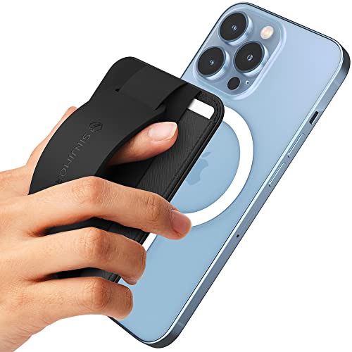 Sinjimoru 3 in 1 Magnetic Wallet as Phone Grip Stand for MagSafe, Cell Phone Wallet Stick On with Cell Phone Kickstand & Phone Grip Holder iPhone 12 Pro & iPhone 13 Series. M-BGrip Black