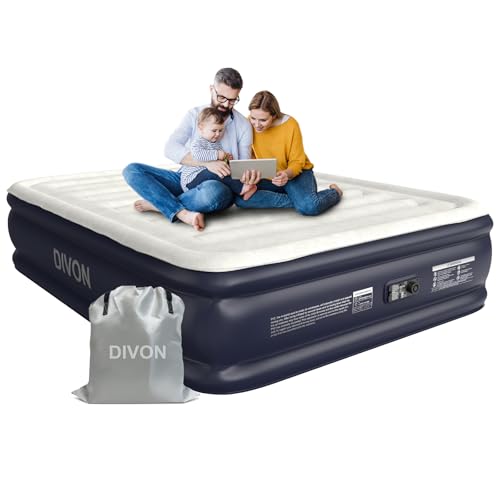 Colchón de aire tamaño Queen con bomba integrada, colchón elevado de 18 pulgadas 2 minutos autoinflado/desinflado, colchón inflable más grueso mejorado, cama de aire con bolsa de almacenamiento para