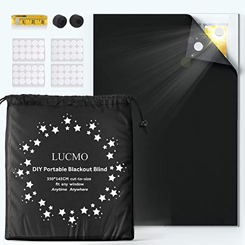 LUCMO Estor 100% Opaco, persiana, Cortina para Ventanas de hasta 94 x 55 Pulgadas, Cortado a Cualquier tamaño o Forma, ventosas y pestañas de Gancho y Bucle se pegan, portátil de Viaje Temporal Cover
