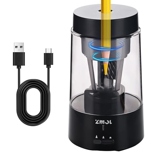 ZMOL Sacapuntas Eléctrico Completamente Automático Para Aulas Con Depósito, Manos Libres, Sacapuntas A Pilas Recargable, Auto Stop Para Lápices N.º 2/Oficina/Hogar/Escuela/Negro