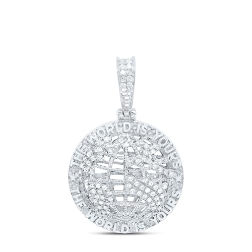 925 Sterling Silver 1/3 CTW Diamond The World Is Yours Mens Charm Pendant