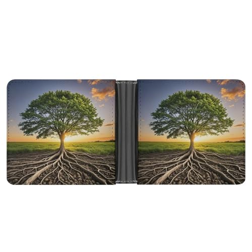 Portefeuille en cuir bicolore avec motif arbre de vie et pince à billets