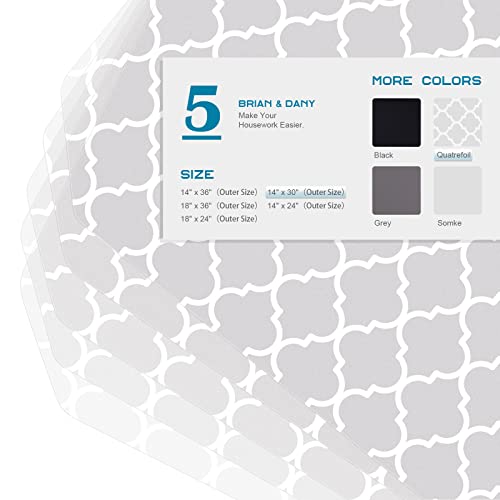 Image of BRIAN & DANY Wire Shelf Liner 14 inch X 30 inch, Heavy Duty Shelf Liners for Wire Shelving, Waterproof Protector Mats, Set of 5, Quatrefoil Grey