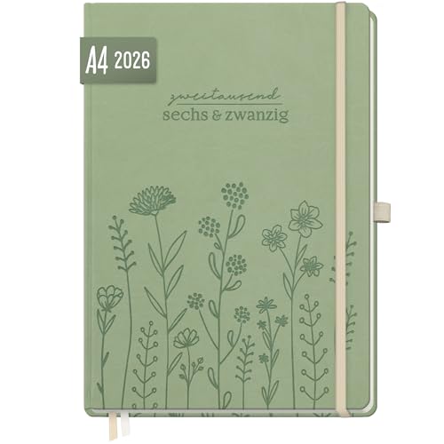 Häfft Wochen-Notiz-Kalender 2026 A4 Fine Flowers Buchkalender Planer Notiz-Timer Terminplaner Wochenkalender Organizer Terminkalender mit Einstecktasche - nachhaltig & klimafreundlich