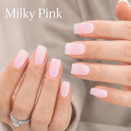Image of AZUREBEAUTY 18ml Rubber Base Builder Gel Polish for Nails, Milky Pink Rubber Base Coat, Self-Leveling Apex Building Nail Strengthener, Long Lasting Soak Off UV LED for Thin Weak Brittle Nails