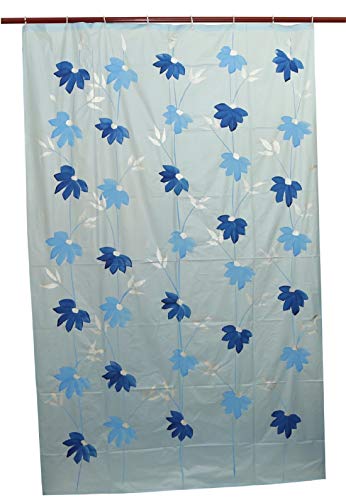 Image of Kuber Industries Polyvinyl Chloride Floral Shower Curtain with 8 Hooks- Sky Blue, Standard
