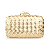 BRYCTSISEN Women Elegant Clutch Purses Satin Pleated Evening Structured Handbag Metallic PU Fashion Bag Woven Classic Box Bag (Metallic Gold-woven)