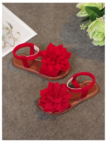 OYOANGLE Girl's Floral Appliques Ankle Strap Flat Sandals Summer Beach Shoes2