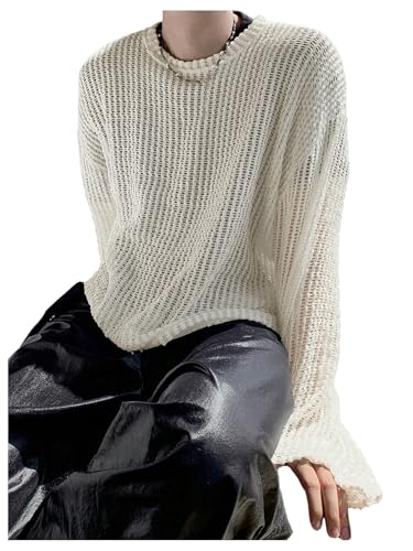 Floerns Men's Hollow Out Knitted Sweater Long Sleeve Drop Shoulder Pullover Tops3