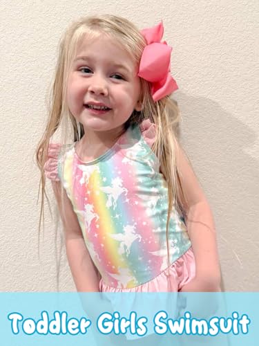 Image of Vieille Toddler Little Girls One Piece Swimsuits Ruffles Bathing Suits Mermaid Dinosaur Swimwear 2-7T
