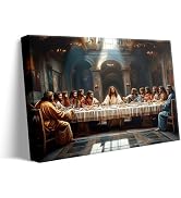 ART Jesus Last Supper Canvas Wall Decor, Bible Story Christian Jesus and Twelve Apostles Painting...