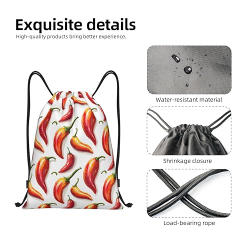 Drawstring Backpack - Red Chili Pepper Print Sports Gym Sackpack String Bag For Women Men, Lightweight Draw String Back Bag For Workout Travel3