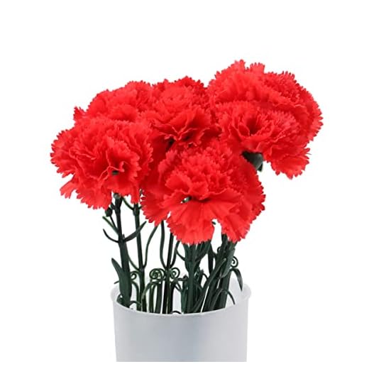 Amosfun Flores artificiales claveles artificiales ramo de arreglos de claveles con tallos para el día de la madre, decoración del hogar, regalos (rojo)