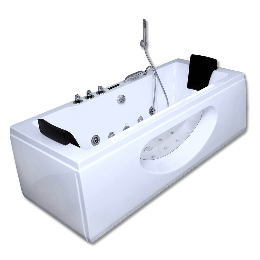 Home Deluxe - Baignoire balnéo - LAGUNA M - Blanc, dimensions : 180 x 90 x 55 cm - avec radio, chauffage et luminothérapie I Baignoire d'angle pour 2 personnes, baignoire balnéo d'intérieur