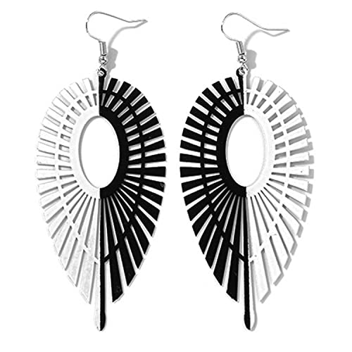 JIUIQL Minimalist Lightweight Creative Vintage Black and White Metal Leaf Geometry Dangle Drop Earrings for Women Statement Creative Jewelry Gifts (Black White)