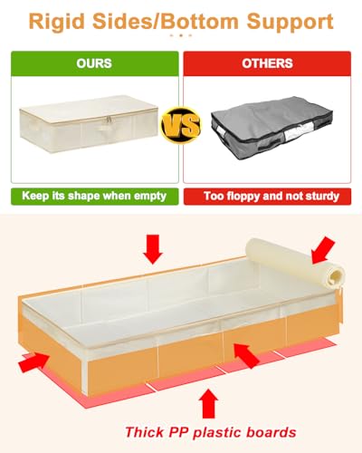Image of punemi Underbed wedding dress storage box, 2 Pack Clothing Storage Bags W /Upgraded Handles, Large Capacity Underbed Shoe Container Organizer for Blanket, Pillows, Comforters & Quilts, Beige