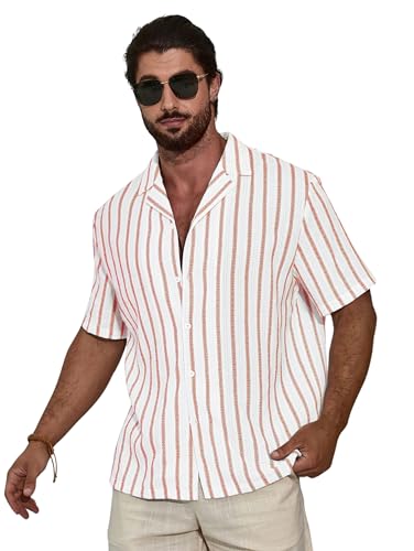 Image of TAGDO Men's Front Button Short Sleeve Striped Top, Casual (2026)
