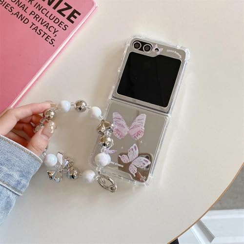 Coque Samsung Z Flip 3 contre les chutes avec miroir de maquillage et chaîne de poignet