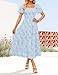 ZESICA Women‘s Summer Boho Floral Midi Dress 2026 Casual Short Sleeve Square Neck Flowy Beach Vacation Long Dress,Blue,Medium