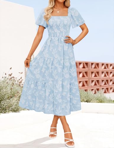 Image of ZESICA Wedding Guest Dresses for Women Summer 2026 Boho Floral Midi Dress Flowy Beach Vacation Graduation Long Dresses