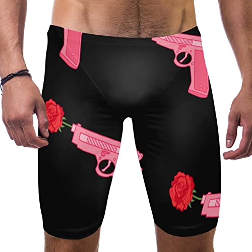 Jammers de natación para hombre con diseño de rosas y pistolas para San Valentín