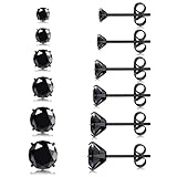 Jstyle 5A Cubic Zirconia Black Stud Earrings for Women Men, Hypoallergenic 316L Surgical Steel Earrings CZ Earrings Studs Silver Gold Black Cartilage Earring Sets for Multiple Piercing Black