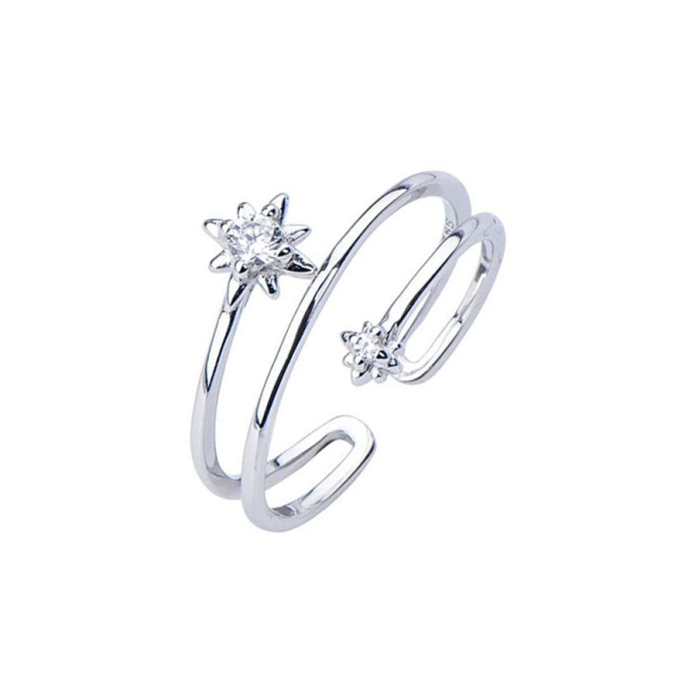 Bague en argent S925 ajustable à double couche d'étoiles élégante - 8