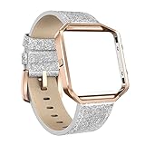 Nerlero Sport Bands Compatible with Fitbit Blaze Smart Watch, Genuine Leather Replacement Band Strap with Metal Frame for Women Men Small & Large