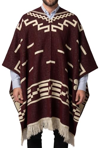 Poncho en alpaga style occidental Clint Eastwood géométrique andin fait main artisanal équatorien doux et chaud, Vigne rouge, taille unique