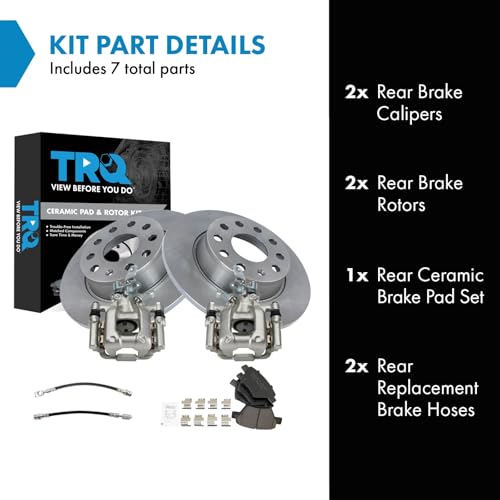 Image of TRQ Rear Brake Pad and Rotor Set Ceramic Calipers Compatible with 2010-2013 Audi A3 2010-2013 A3 Quattro 2012 Volkswagen Beetle 2011-2016 Eos 2010-2014 Golf 2012-2013 GTI Jetta 2012-2015 Passat