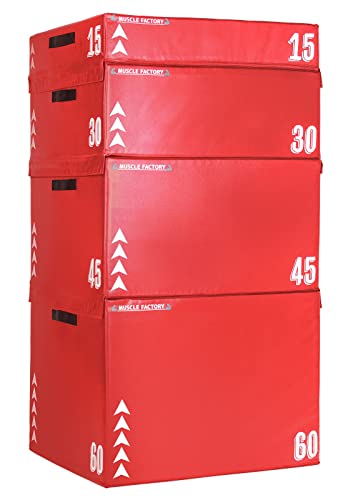 MUSCLE FACTORY ジョイント式 プライオボックス ソフト ジャンプボックス プライオメトリクス ボックス ステップ台 エクササイズ 体幹 トレーニング フルセット 70*80*(15+30+45+60)cm (レッド)