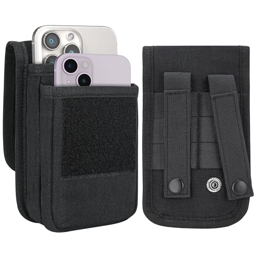Urvoix Dual Phone Case for Two Phones, Dual Cell Phone Holster, Phone Pouch for Men Belt, Tactical Military Waist Bag for iPhone 17 Pro Max, 16 Pro Max, 15/14/13/12 Pro Max, Black