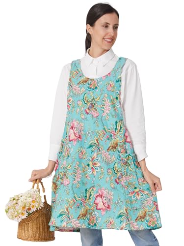 Image of Cozy Adjustable Cross Back Aprons for Women with Pockets Cotton Linen Cooking Kitchen Baking