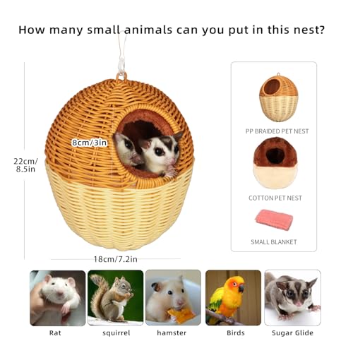 HardcorePet Rede de planador de açúcar, cama de pássaro em forma de bolota com ninho de algodão de s