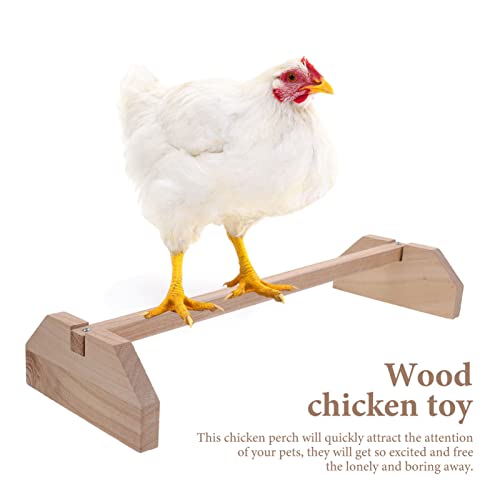 Image of POPETPOP Natural Wood Chicken Perch Stand 15.7 Inch Indoor Roosting Platform Safe Rooster and Chick Play Accessory for Pet Birds