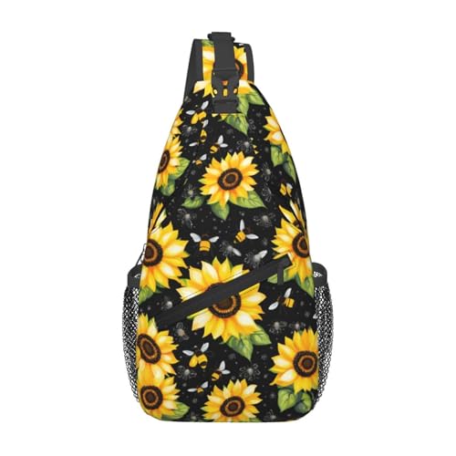 Bolso tipo bandolera con estampado de abejas y girasoles